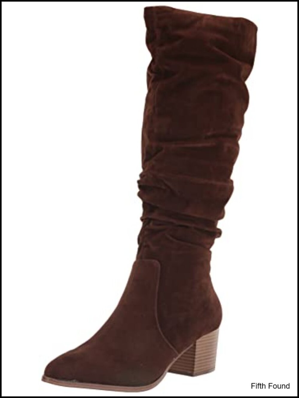 Tall Block Heel Boots Faux Suede Knee High Gathered Shaft Memory Foam